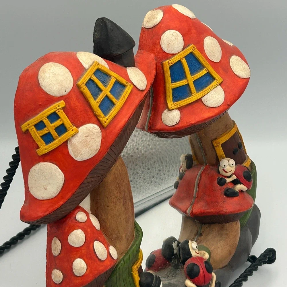 Vintage Chalkware Fairy House Mushroom Ladybug Mirror Red White Wall Juta‎ S 70s